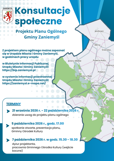 Konsultacje społeczne projektu Planu Og&oacute;lnego Gminy Zaniemyśl