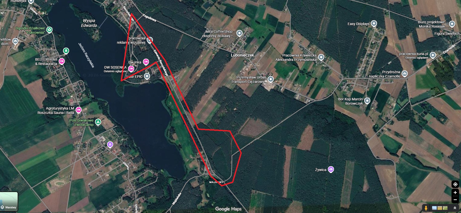 Mapa z&nbsp;zaznaczonym obszarem ćwiczeń