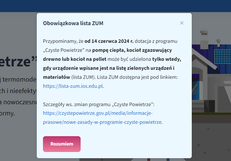 komunikat ze strony programu