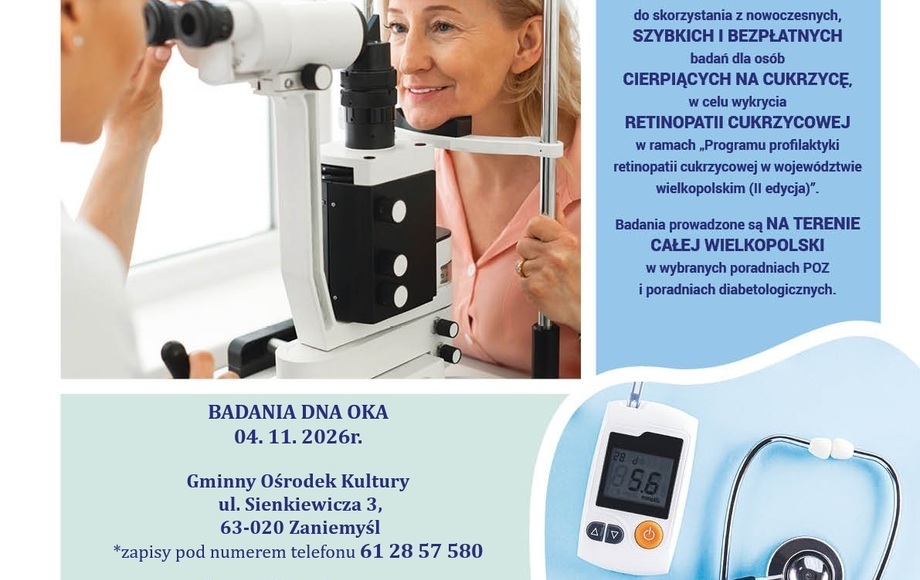 Bezpłatne badania dna oka w Zaniemyślu